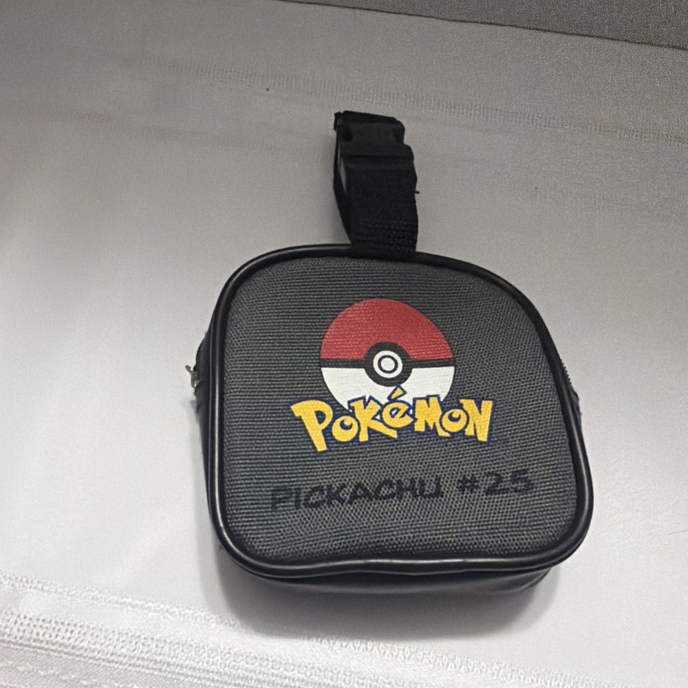 Pokemon Pikachu #25 Mini Clip-On Pouch Gray Embroidered Small Travel Bag